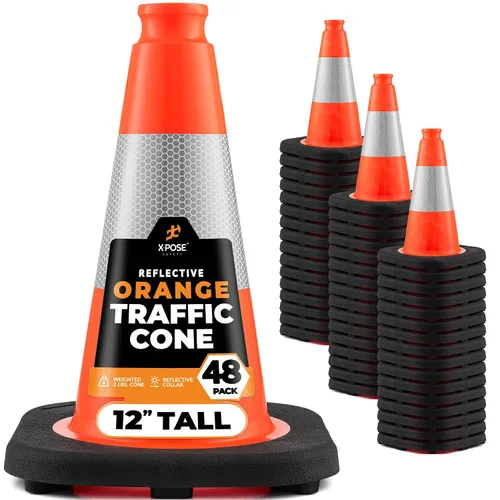 Vista 14 de Xpose Safety Conos de tráfico naranjas de 12 pulgadas con collar de 4 pulgadas, paquete de 4 conos de seguridad de plástico PVC multiusos
