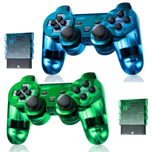 Vista 11 de Burcica Wireless Controller for PS-2 Play 2 Double Vibration 2 - Black and ClearRed