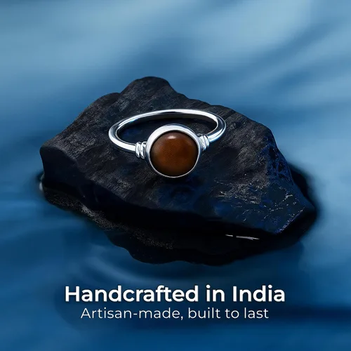 Vista 4 de Tiger Eye Round Stone Delicate Ring 925 Sterling Silver Vintage Tribal Gipsy Boho Look