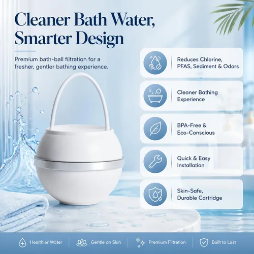 Vista 4 de Cartucho de repuesto para bola de baño Crystal Quest – Elimina el cloro, PFAS y olores – Filtro de agua fácil de instalar – Ecológico, duradero