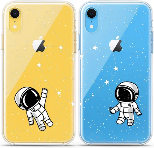 Vista 7 de Fundas a juego para parejas compatibles con iPhone 16 15 14 13 12 11 Pro Max Mini Xs X 6s 8 Plus 7+ Xr 10 SE 5 Astronaut Space Constellation Funda