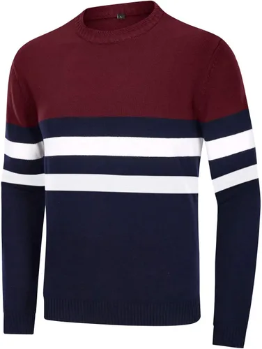 Vista 2 de MAGCOMSEN Suéter de cuello redondo para hombre sudadera de punto térmica suave bloque de color a rayas