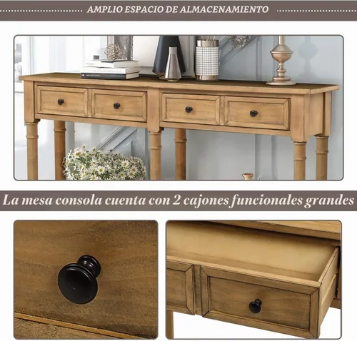 Vista 4 de P PURLOVE - Mesa consola de madera con cajón, 58 pulgadas de largo, pino Old Pine