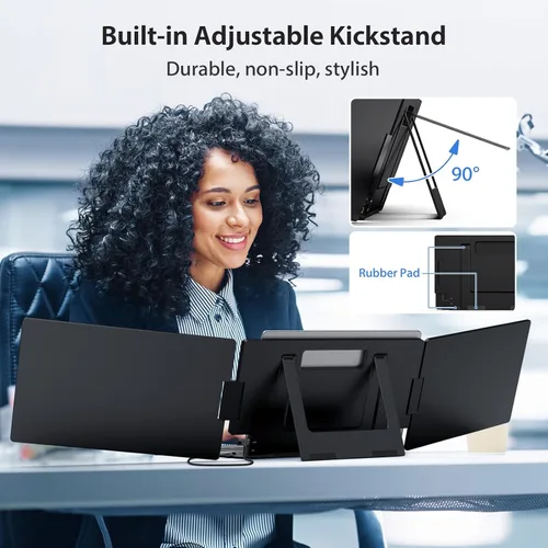 Vista 7 de KYY - Monitor portátil triple para portátil, extensor de pantalla USB-C FHD 1080P de 14'', pantalla IPS de computadora, pantalla triple, monitor