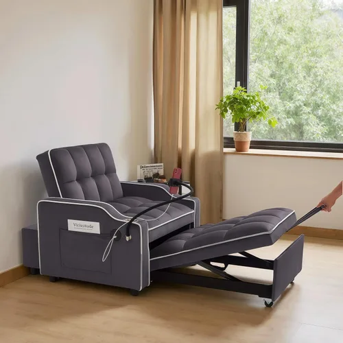 Vista 5 de Sofá cama extraíble pequeño de 69 pulgadas, sofá cama convertible 3 en 1, respaldo ajustable con soporte para teléfono, bolsillo lateral y puerto