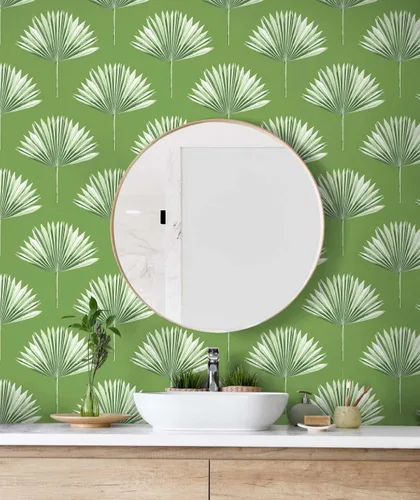 Vista 3 de NextWall Papel tapiz tropical para despegar y pegar de palmera (brote verde)