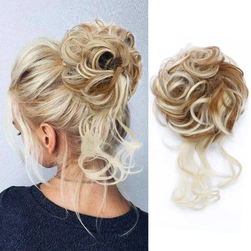 Vista 32 de KETHBE Moño desordenado, extensión de moños de pelo despeinado, banda elástica para el cabello, moño rizado para mujeres (negro)