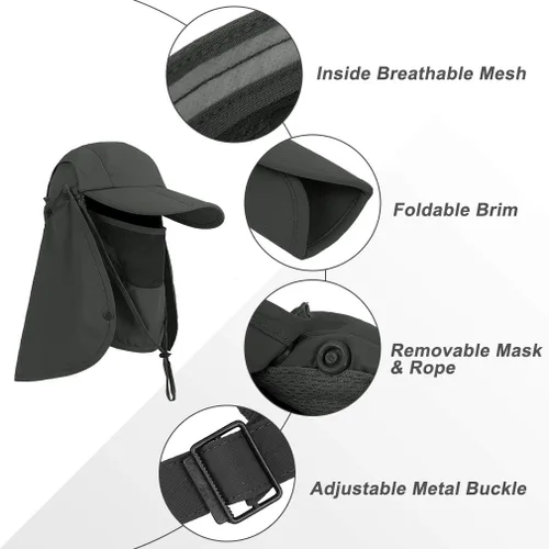 Vista 2 de Gorra plegable para el sol, sombreros de pesca, protección UPF 50+ con solapa para el cuello