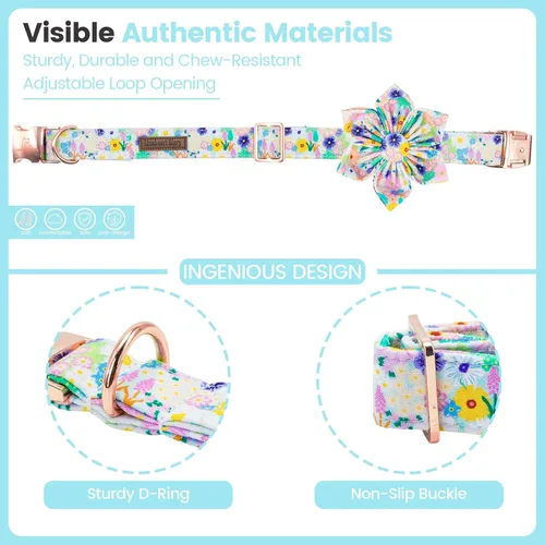 Vista 2 de Lionheart Glory Collar de perro con flor – Collar de perro con patrón floral colorido, collares suaves y resistentes para mascotas para perros