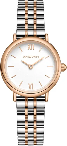 Vista 6 de Reloj dorado para mujer con pequeña banda de malla de acero inoxidable, minimalista de dos manecillas, esfera romana de caja redonda, herramienta
