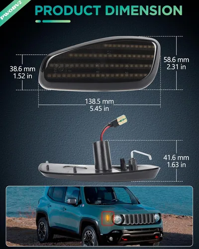 Vista 3 de Conjunto de luces LED laterales ámbar para Jeep Renegade 2015-2023