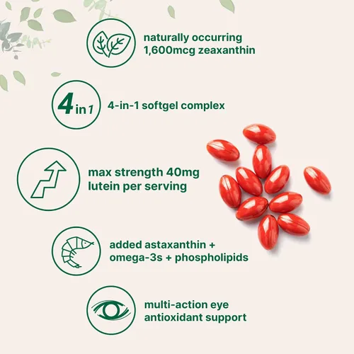 Vista 3 de Micro Ingredients Cápsulas blandas de luteína y zeaxantina de 40 mg, 240 unidades, con astaxantina, omega-3 y fosfolípidos, vitaminas para la salud