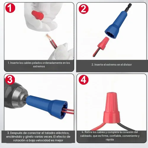 Vista 6 de 4 piezas de herramienta de torsión de alambre para taladro, herramienta de torsión de tuercas de alambre y pelacables, controlador de conector