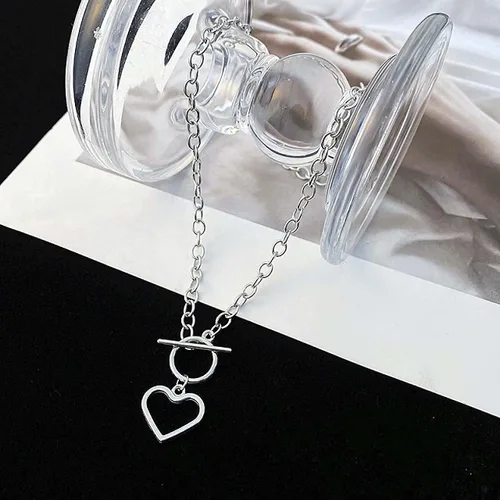 Vista 6 de Avanlin Gargantilla con colgante de corazón, collar de acero inoxidable plateado, cadena de cable para mujeres y niñas