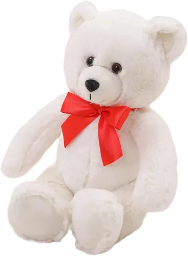 Vista 7 de Plushland Oso esponjoso marrón sentado de 15 pulgadas con lazo, oso de peluche suave para niños y adultos, regalo de animales de peluche para todas