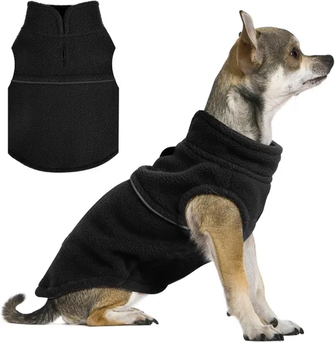 Vista 25 de Suéteres para Perros Pequeños para Niñas, Chaleco de Forro Polar para Perros con Orificio para Correa, Suéter Cálidamente Ajustable, Chaqueta