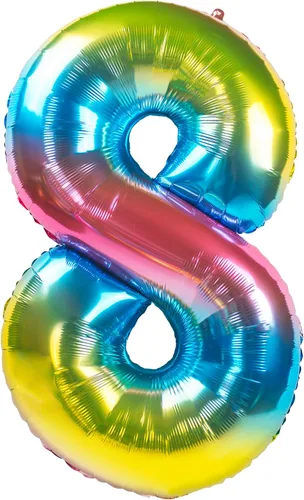 Vista 6 de Globos gigantes de 32 pulgadas para inflar con helio, para fiesta de cumpleaños, color degradado arcoíris (número 0 de gradiente arcoíris)