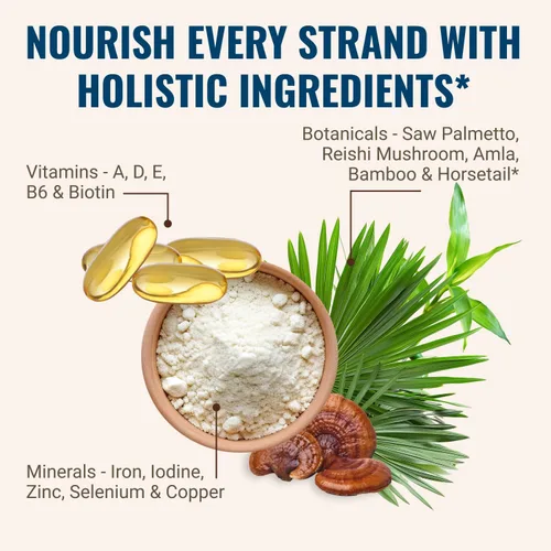 Vista 4 de Hair La Vie Live Conscious - Vitaminas clínicas para el crecimiento del cabello para mujeres y hombres con biotina, colágeno y palma enana americana