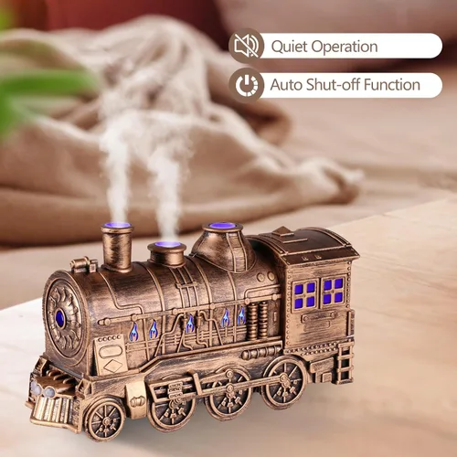 Vista 3 de Humidificador de tren con difusor de aceite esencial, humidificador de tren de niebla fría de 10.1 fl oz para dormitorio, 2 modos de luz nocturna