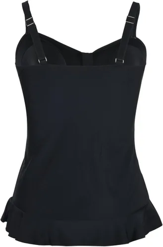 Vista 3 de Hilor - Parte superior del traje de baño tipo tankini retro de los años 50, diseño fruncido y con dobladillo con volantes para mujer