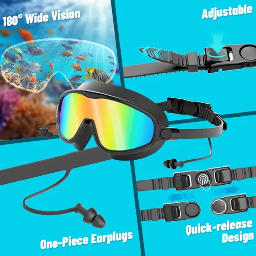 Vista 5 de COOLOO Paquete de 2 gafas de natación de visión amplia, sin fugas, antivaho y anti rayos UV para adultos, para hombres, mujeres y jóvenes