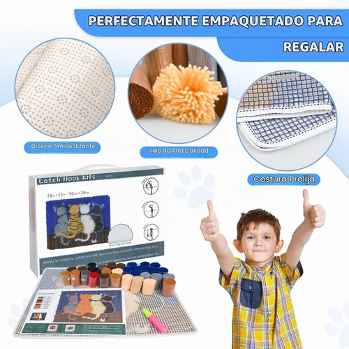Vista 3 de EsLuker.ly Kit de Alfombra de Ganchillo de Pestillo DIY Alfombra de Crochet para Principiantes, Patrones de Gatos Lienzo Preimpreso Kits de Gatos