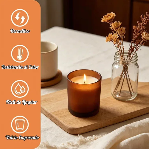 Vista 3 de SUPMIND Paquete de 15 tarros de vidrio para velas, recipientes vacíos de 7 onzas líquidas de ámbar esmerilado con tapas de bambú y etiquetas