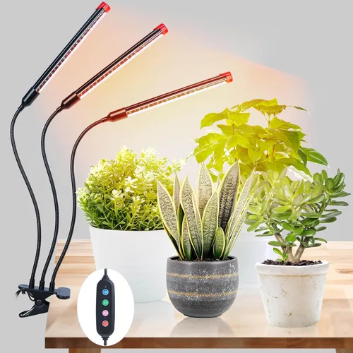 Vista 8 de Luces de Cultivo de Mesa de 3 Cabezales para Plantas de Interior, Inicio de Semillas, Verduras, Bonsái con Temporizador de Encendido/Apagado