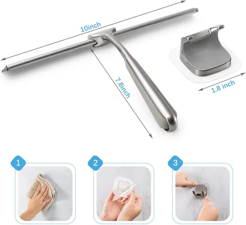 Vista 7 de Escobilla de ducha para puerta de vidrio, baño, ventanas, espejo de cocina y vidrio de coche, más práctico, mango duradero de 10 pulgadas