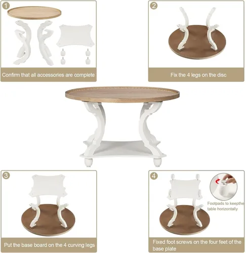Vista 5 de Wnutrees - Mesa de centro redonda de estilo granja, mesa de café con bandeja de madera y estante de almacenamiento de estilo rústico con acabado