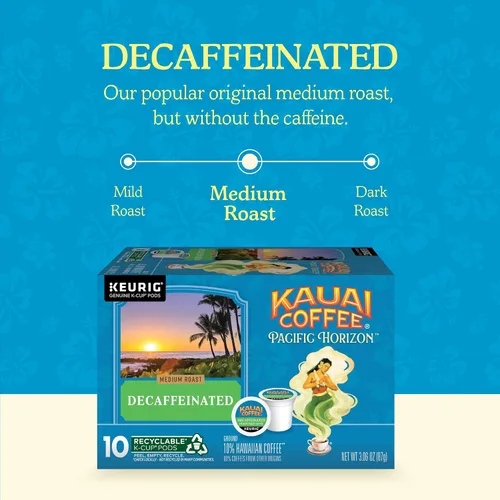 Vista 4 de Kauai Coffee Cápsulas K-Cup para cafeteras Keurig, café arábica, 10% hawaiano, tostado medio, aroma brillante con notas florales, descafeinado, 1