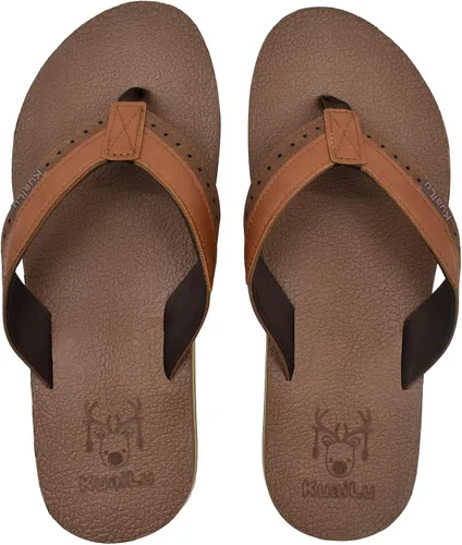Vista 3 de KuaiLu - Sandalias de pata de gallo para hombre con soporte para el arco y plantilla de piel usada para tapetes de yoga