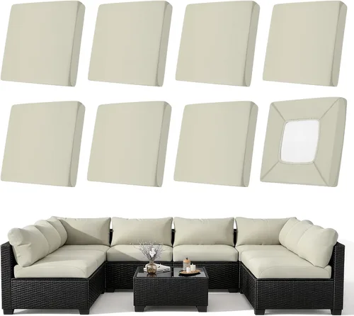 Vista 13 de NettyPro Juego de 4 fundas elásticas para cojines de asiento de sillas de patio, fundas elásticas de repuesto para la mayoría de sofás, protectores