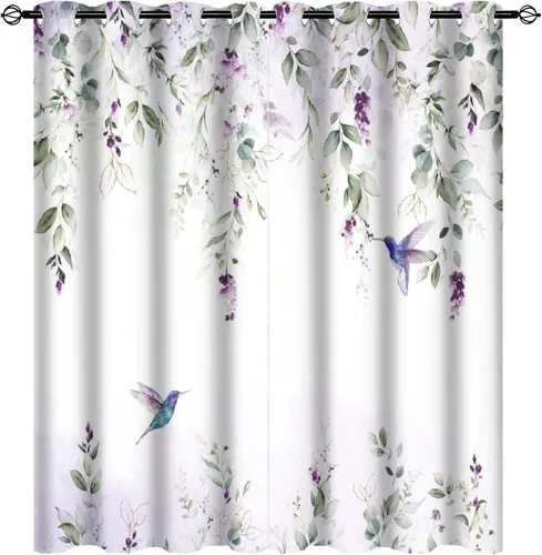 Vista 17 de Cortinas abstractas de eucalipto y colibrí, cortinas opacas con aislamiento térmico y ojales para dormitorio, 2 paneles de 45 pulgadas de largo x 21