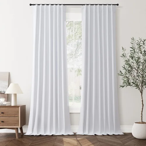 Vista 56 de Jowels Cortinas opacas de lino natural de 96 pulgadas de largo, 2 paneles