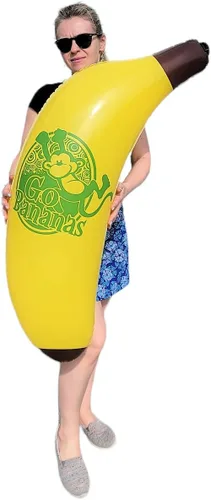 Vista 5 de Vinilo inflable de plátano amarillo fresco (44 pulgadas). Fruta segura para inflar. Juguete de piscina. Decoración de fiesta.