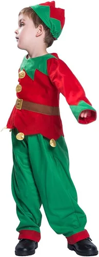 Vista 4 de EraSpooky Disfraz de Elfo de Papá Noel de Navidad Infantil para Niños Varones