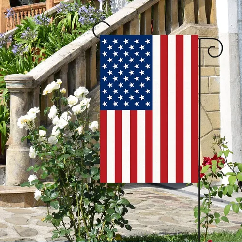 Vista 6 de Paquete de 2 banderas de jardín con bandera estadounidense, bandera patriótica de doble cara de 12 x 18 pulgadas, color vibrante, Día de los Caídos
