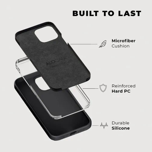Vista 5 de Funda compatible con iPhone 12/iPhone 12 Pro, silicona negra con protector de pantalla [probada en caídas de 6 pies], funda protectora delgada