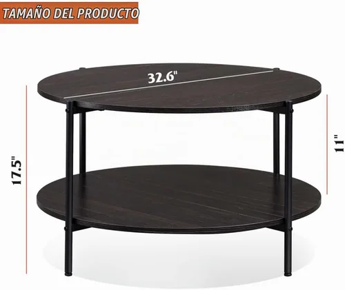 Vista 3 de WLIVE Mesa auxiliar redonda para sala de estar, mesa de centro pequeña de Negro (Charcoal Black)