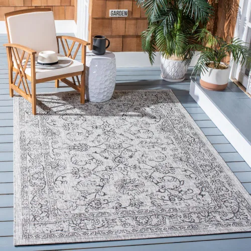 Vista 46 de SAFAVIEH Alfombra lavable al aire libre, colección Courtyard - 2'3" x 5', azul aguamarina y gris, no desprende pelusa y fácil limpieza, ideal