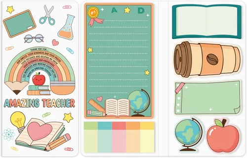 Vista 10 de B1ykin Juego de Notas Adhesivas Lindas - Bloc de Notas Autoadhesivas A+ Amazing Teacher, 550 Hojas de Páginas de Memo para Escritura, Bloc de Notas