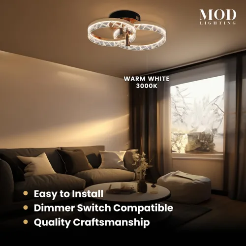 Vista 6 de MOD Lighting Clara Moderna lámpara de techo empotrada, lámpara de techo LED de 2 anillos para cocina, dormitorio y pasillo, cerca de luces