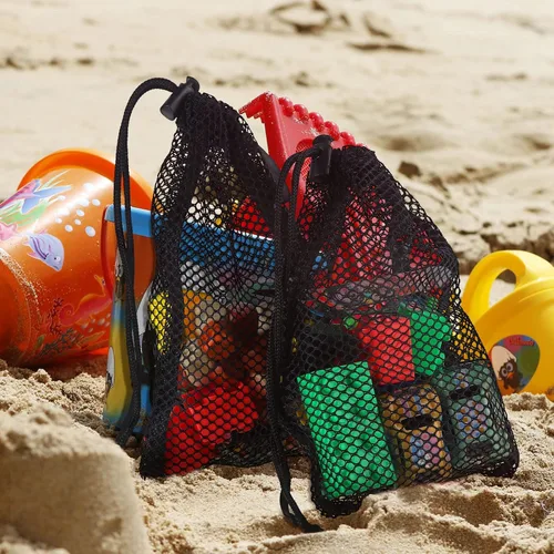 Vista 8 de 8 bolsas de malla negra con cordón y clips, pequeñas bolsas de malla de almacenamiento de nailon, bolsa para lavavajillas, bolsa de red para joyas