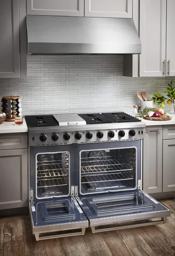 Vista 7 de THOR Kitchen Estufa de gas independiente de 48 pulgadas con horno doble en acero inoxidable - Modelo LRG4807U + Kit de conversión LP