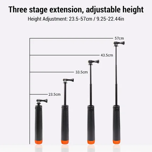 Vista 6 de Mini trípode extensible para cámara, 4 en 1 para selfie stick trípode flotante para selfie stick o agarre con tornillo de 1/4 pulgadas para Action 5