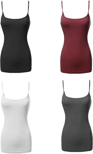 Vista 3 de Made by Emma Camiseta sin mangas básica de longitud larga ajustable con tirantes delgados para mujer paquete de 4
