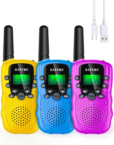Vista 9 de Walkie Talkies recargables para niños, paquete de 3, 3 millas de Verde+azul+rosa