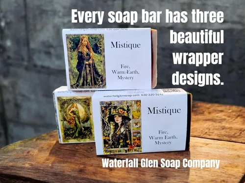 Vista 7 de WFG WATERFALL GLEN SOAP COMPANY, LLC, Mistique, sándalo, pachulí y especias jabón de baño, jabón corporal, jabón vegano natural enriquecido