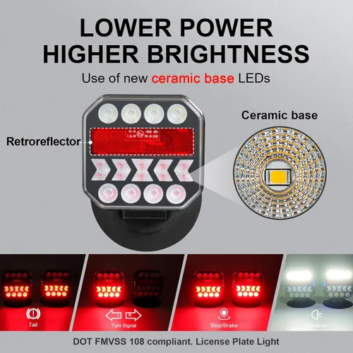 Vista 5 de Agrieyes Luces de remolque inalámbricas USB-C, luz de enganche magnética ajustable con retrorreflectores, kit de luz de remolque recargable reversa